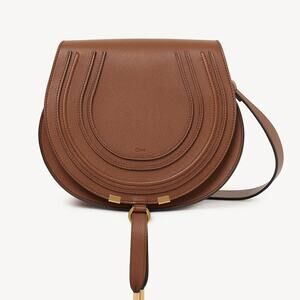 Chloe Marcie Medium Grained Leather Saddle Crossbody Bag Tan
